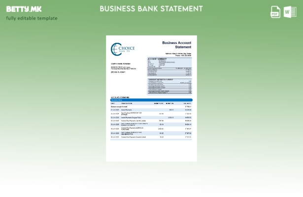 модерен стил Избор на банка за деловна изјава Шаблон за формат Word и PDF